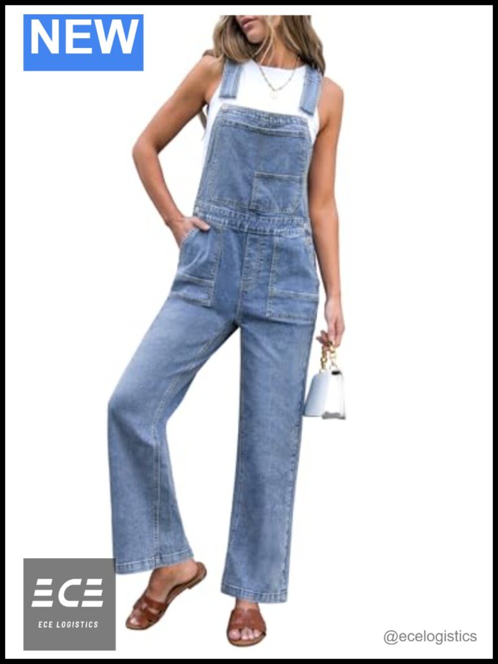 Womens Wide Leg Denim Overalls Adjustable Strap Loose Fit Jumpsuit